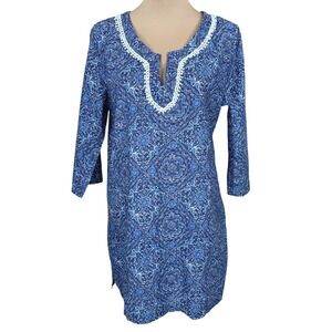 Lucky Brand‎ Tunic Casual Cotton Dress Blue White Handkerchief Print XL